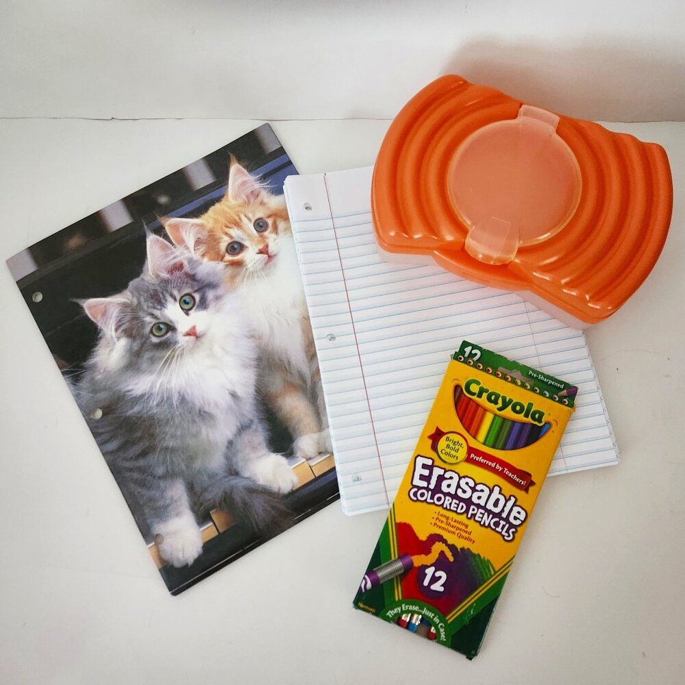 School Supplies Folder, Pencil Box, Wide-Ruled Paper, Colored Pencils *AS IS